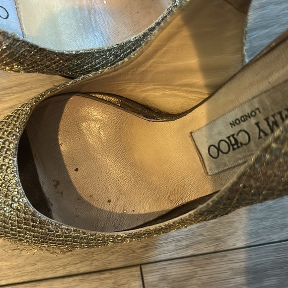 Jimmy Choo Glittering Gold Peep-Toe Heels 37 - Picture 10 of 11